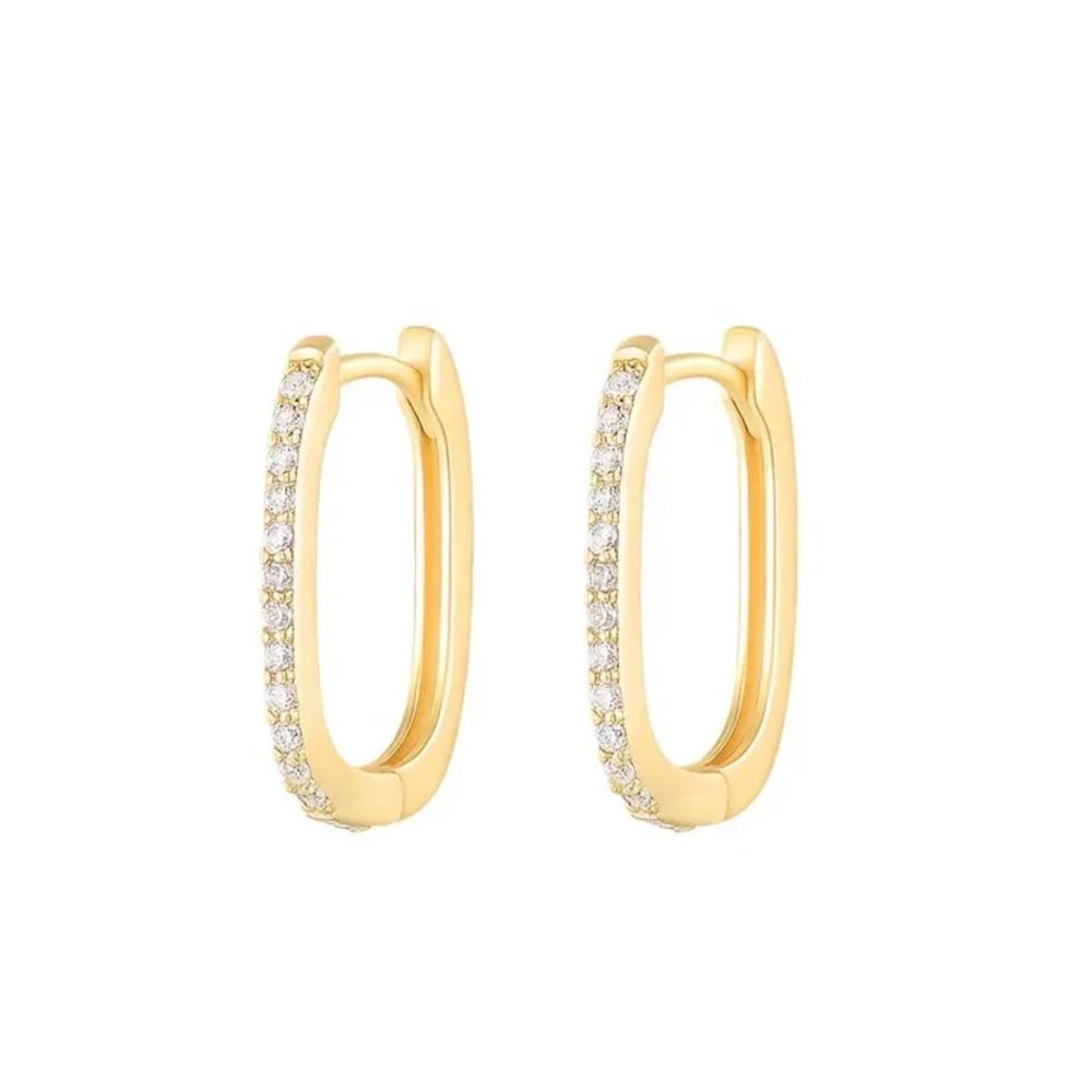 Perfect SIMPLE Dainty Rectangular Pave Huggies High Quality Sterling Silver Gold